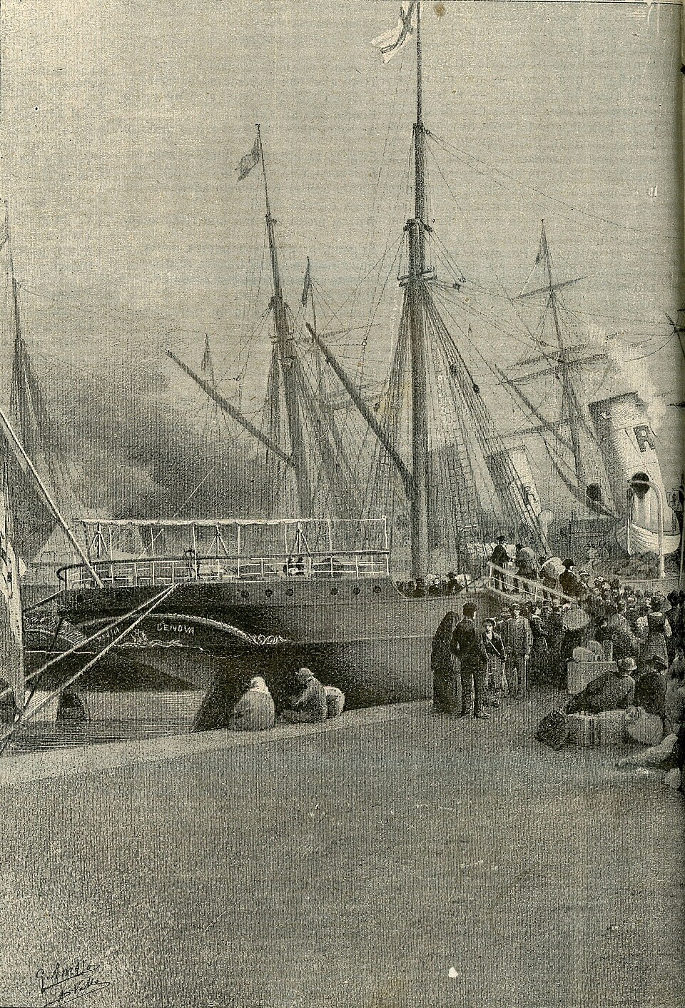 Emigrantes italianos embarcando en el puerto de Génova en 1885